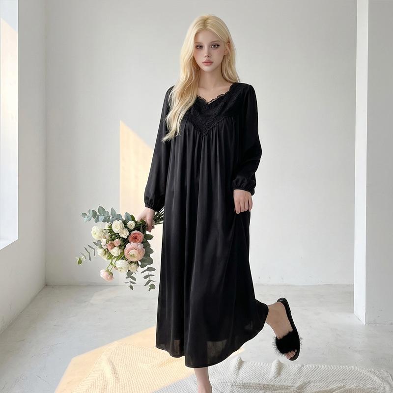 Verlängertes Nachthemd Damen Sommer Spitze Schöner Rücken Große Größe Locker Dünne Eis Seide Pyjama Sexy Reiner Wunsch Langärmeliges Kleid