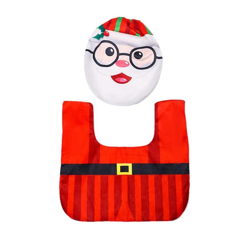 Santa Claus Snowman Toilet Two-piece Set Creative Cartoon Toilet Mat Toilet Seat Lid Cover Floor Carpet Set Christmas Decoration