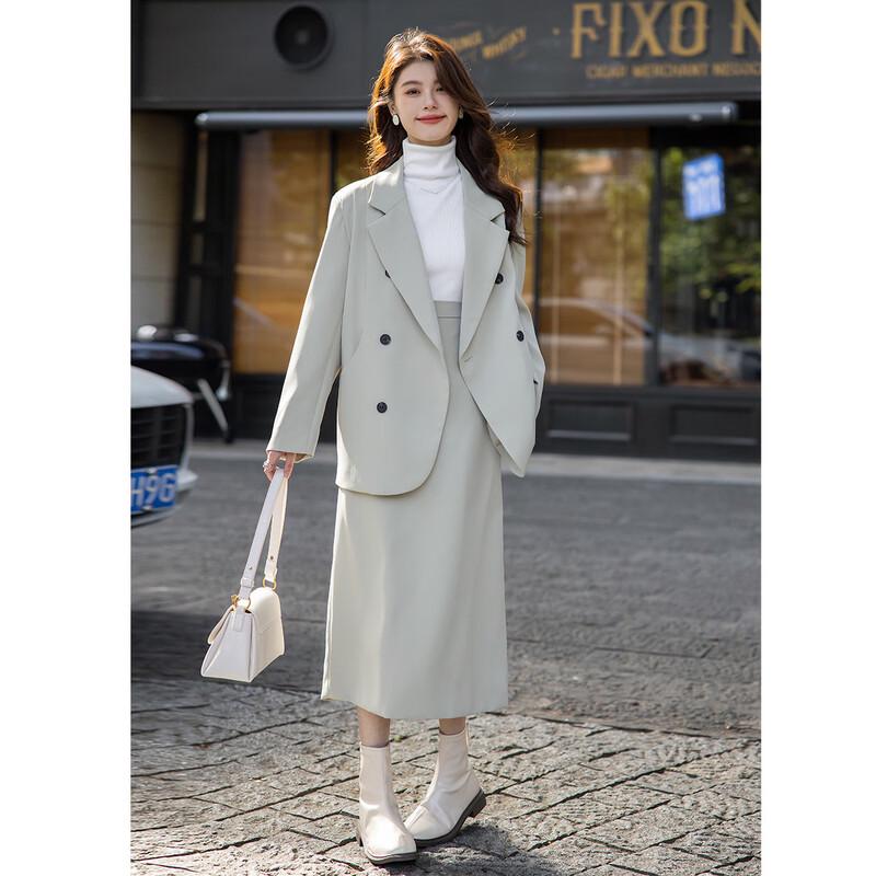 Mocana Damen Elegantes Langarm-Blazer- & Rock-Set