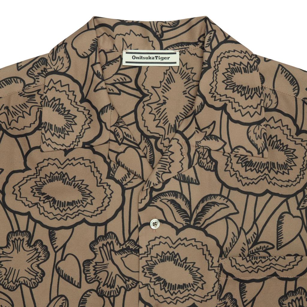 Onitsuka Tiger Printed Fashion Polo Button Short Sleeve Shirt Men shirts Light-Brown 2181B047-200