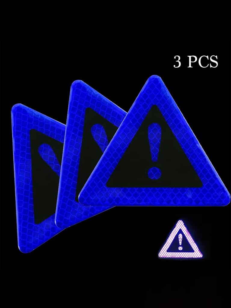 3Pc Triangular Reflective Warning Stickers – Super Bright & Durable Tape, Bold Graphics & Text, Night Riding Safety Protection