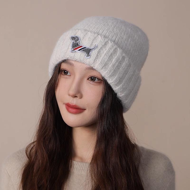 

Cute Puppy Woolen Hat for Women in Autumn and Winter Plush Big Head Circumference Versatile Hat Ear Protection Bag Head Knitted Hat Cold Hat One size