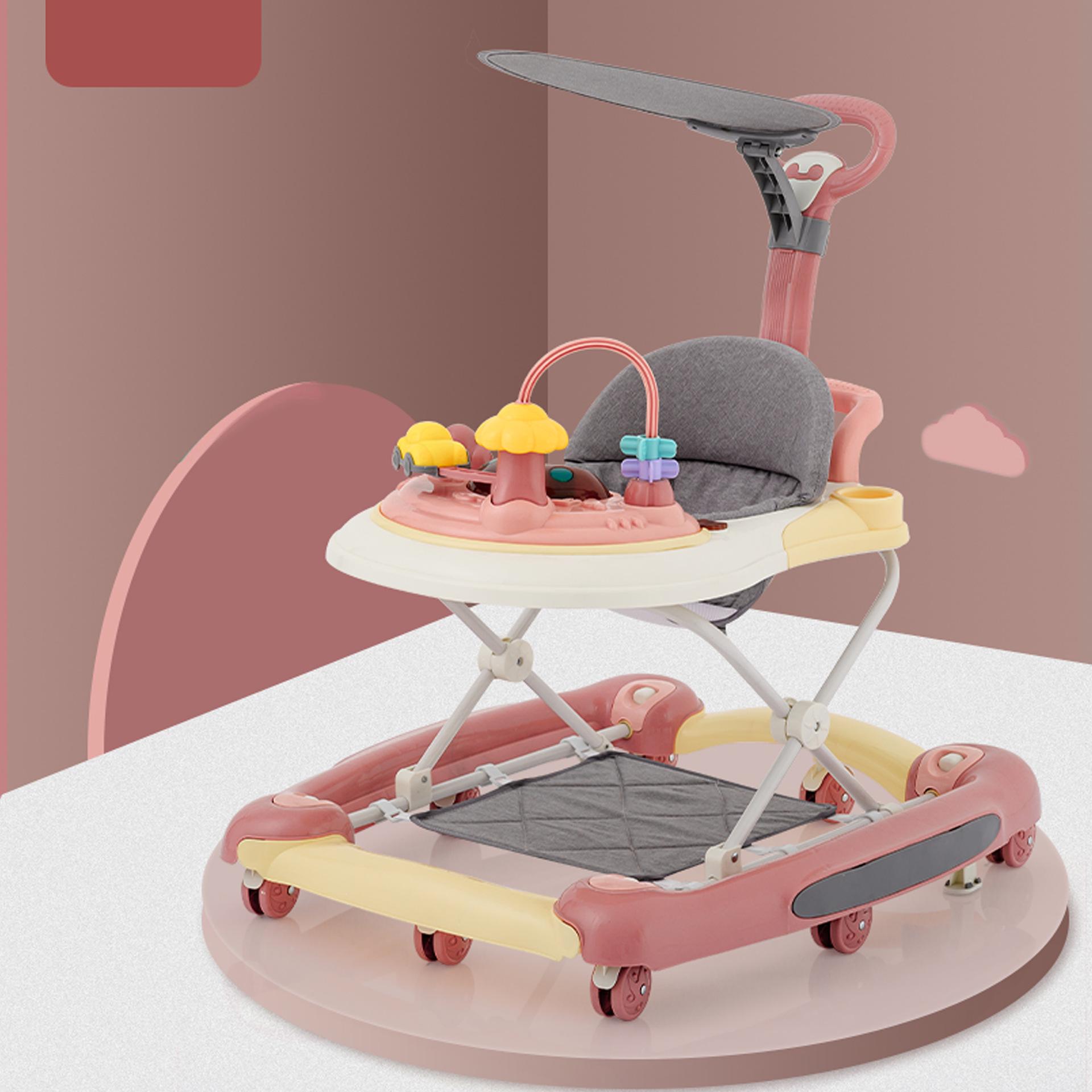 

Adjustable Baby Walker with Canopy, Anti-Rollover Design, Rocking Feature, and Music Tricycle Mode