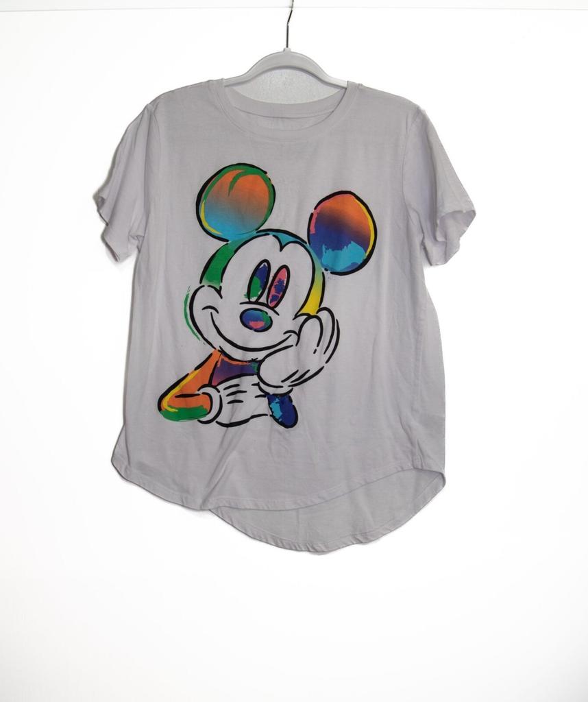 Disney Mickey Mouse White XL T-Shirt With Rainbow Watercolor Design Short Sleeve