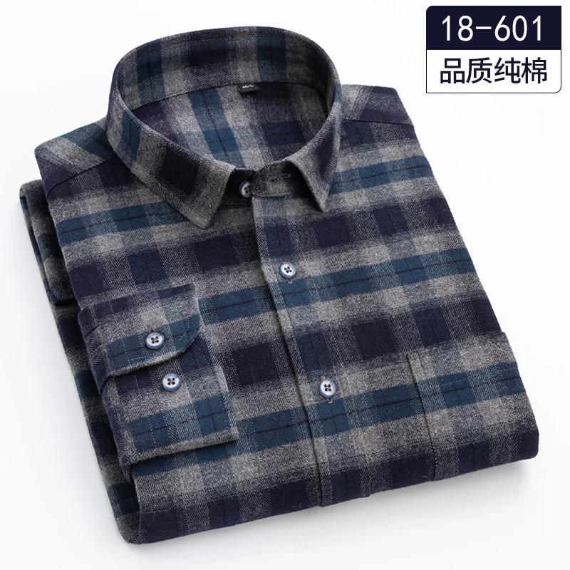 100% Pure Cotton 8XL 7XL Casual Slim Fit Shirt Men Longsleeve Shirt for Men Dad Loose Plaid Shirt Plus Size Button Up Shirt