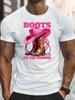 Pink Cowboy Hat And Cowboy Boot Print Shirt,  Boots on The Ground  Letter Print T-Shirt, Men'S Top, Gift T-Shirt, Summer
