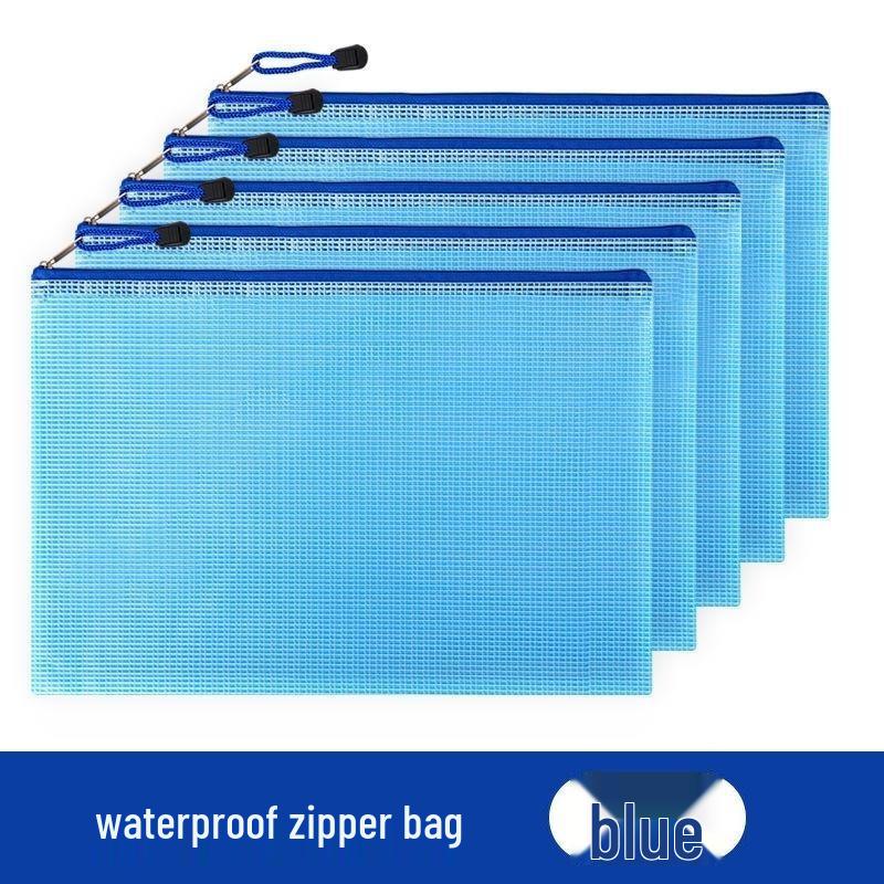 Custom Logo A4 Waterproof Drawstring Transparent Grid File Bag with Zipper