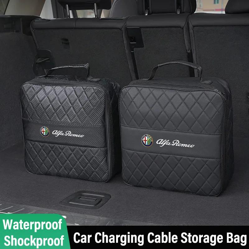 Car Stickers For Alfa Romeo Leather Car Charging Cable Storage Box New Energy Charger Portable Bag For Alfa Romeo 4C 159 166 Spi