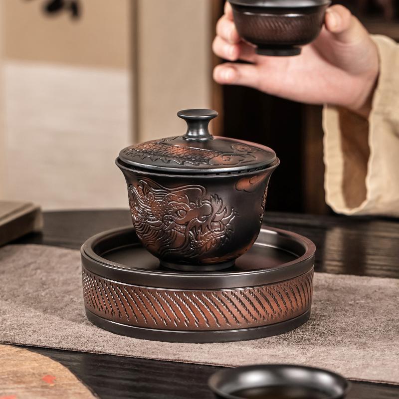 Jianshui fialová keramika gaiwan drak ručně vyráběná domácí čajová sada kung-fu čajová miska čajový šálek čaje konvice na čajový obřad mísa na čaj