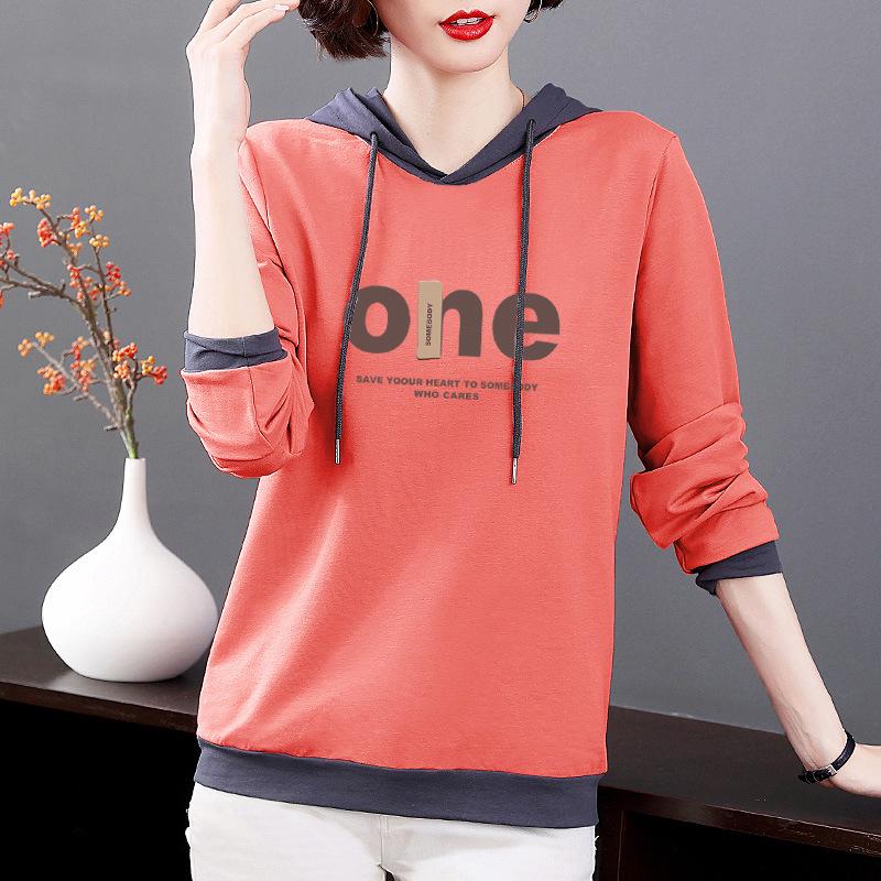 

Женская хлопковая толстовка с капюшоном свободного кроя в корейском стиле 2025 года - Большой размер, для среднего возраста, модный топ 2XL (Recommended 120-130 Jin)