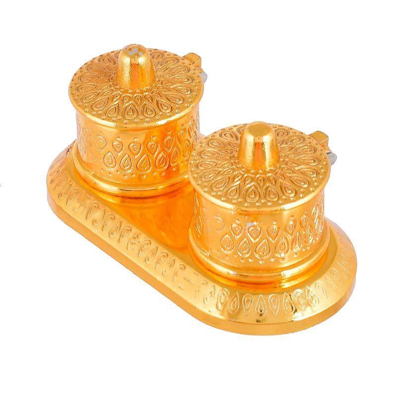 Golden Metal Kumkum Holder/Kumkum Box for Gifting,Pooja, Thali, Mandir, Home, Temple, Gifting Golden Kumkum Box with Laxmi Maa (Round Kumkum)