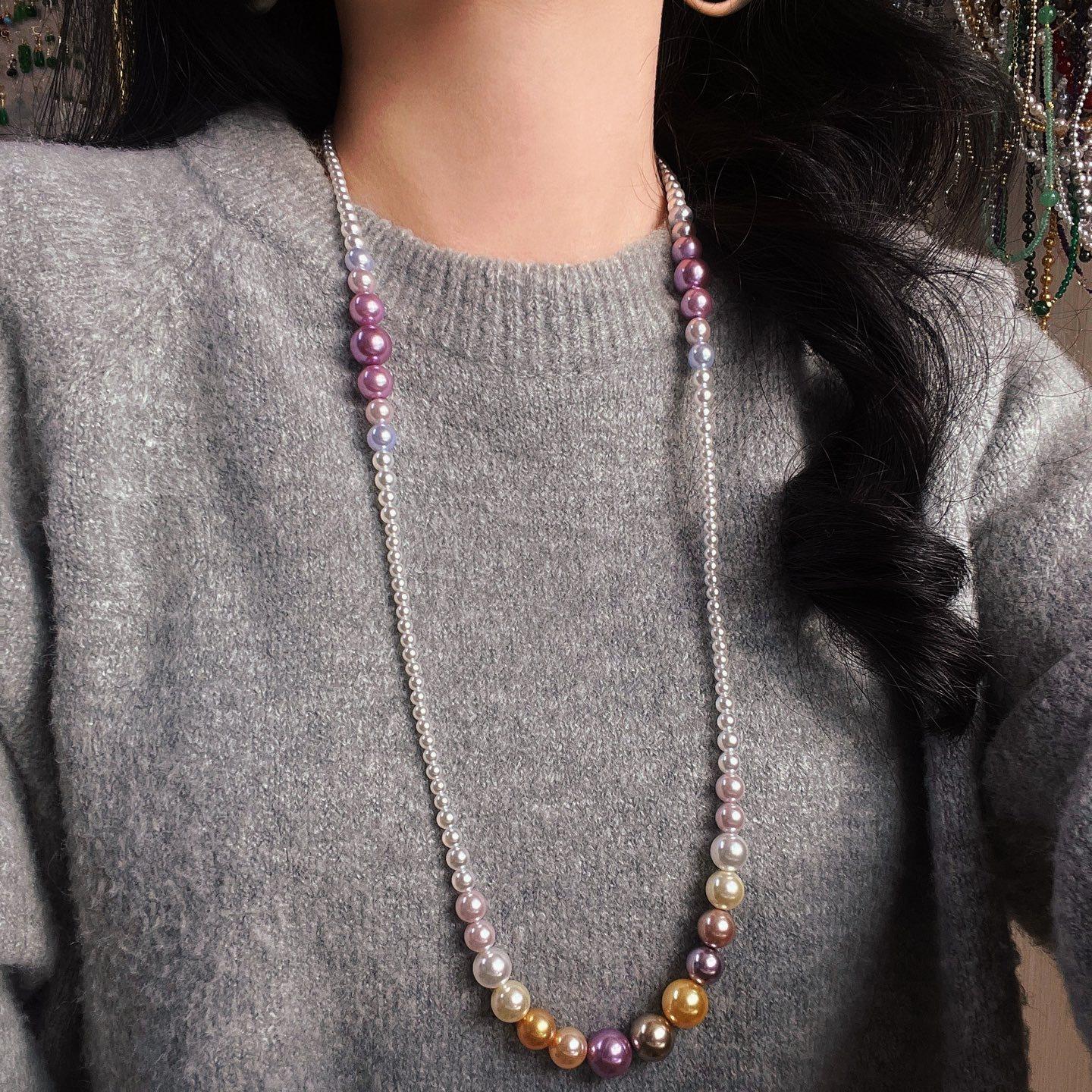 

High Quality Artificial Crystal Pearl Necklace Neck Chain Gradual Change Sweater Chain Women S Pendant