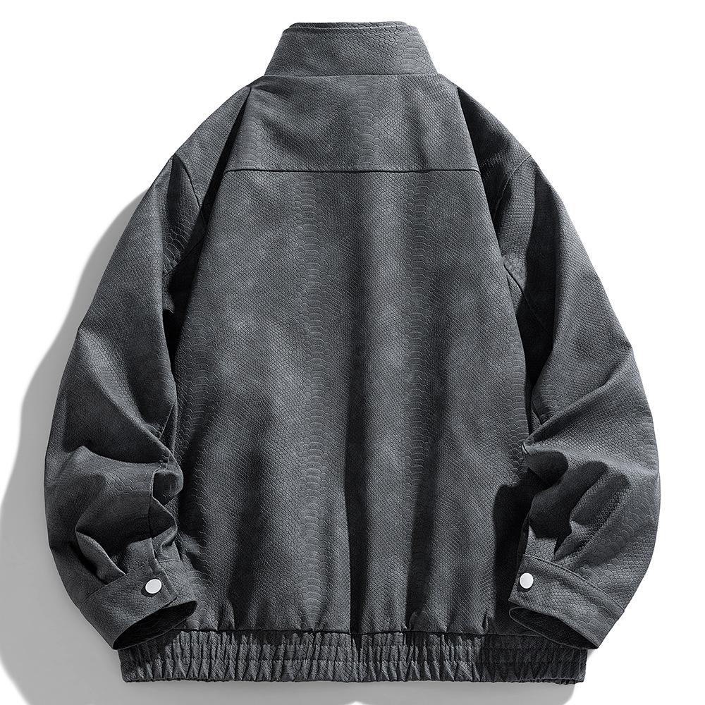 Men's Stand-up Collar Leather Jacket Handsome Spring and Autumn American Trendy Versatile Zipper Pu Leather Jacket Jacket