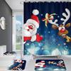 Santa Claus Shower Curtain Flannel Covered Felt Cloth Plastic Base Floor Mat Bathroom, Set of 4 - RIpj