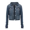 2024 Women's European Style Blue Denim Slimming Lapel Jacket - Single-Breasted, Solid Color, Street Fashion, Little Fragrance Cotton Jacket
