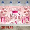 2D Pink Graduation Backdrop "Grad GRAD" with Diploma, Presents and Confetti Party Photo Background