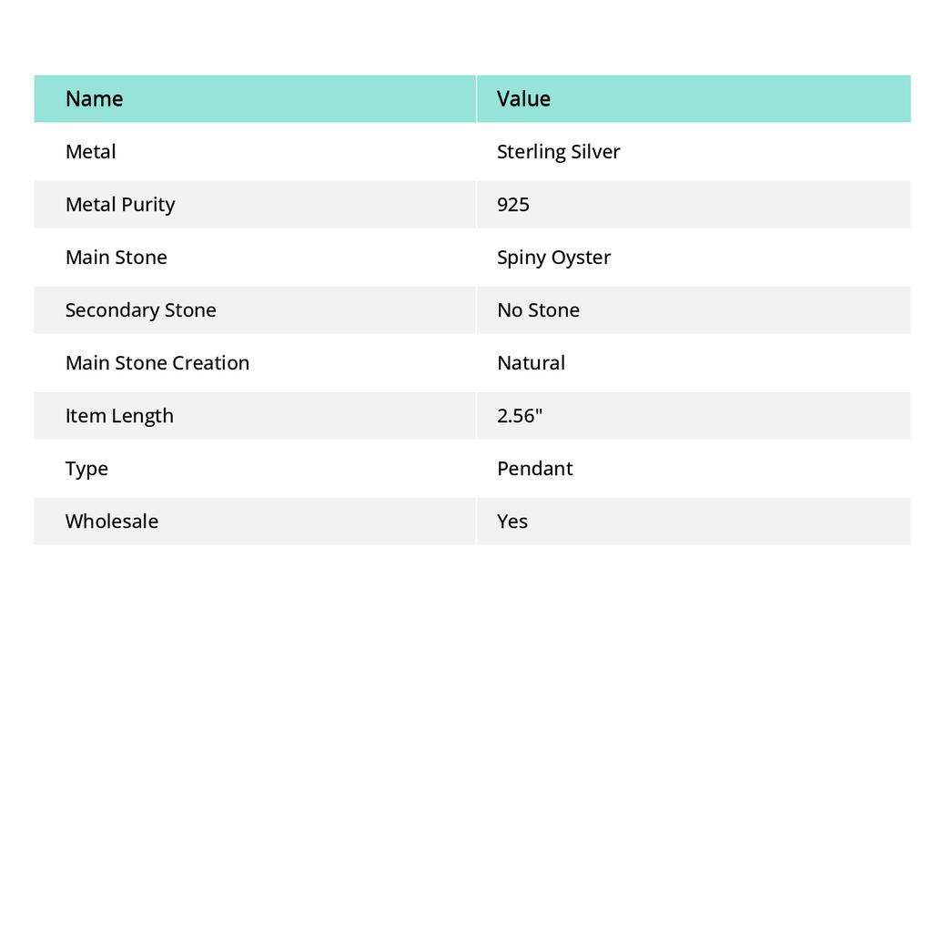 Natural Spiny Oyster Gemstone Handmade 925 Sterling Silver Pendant 2.56" A7u79