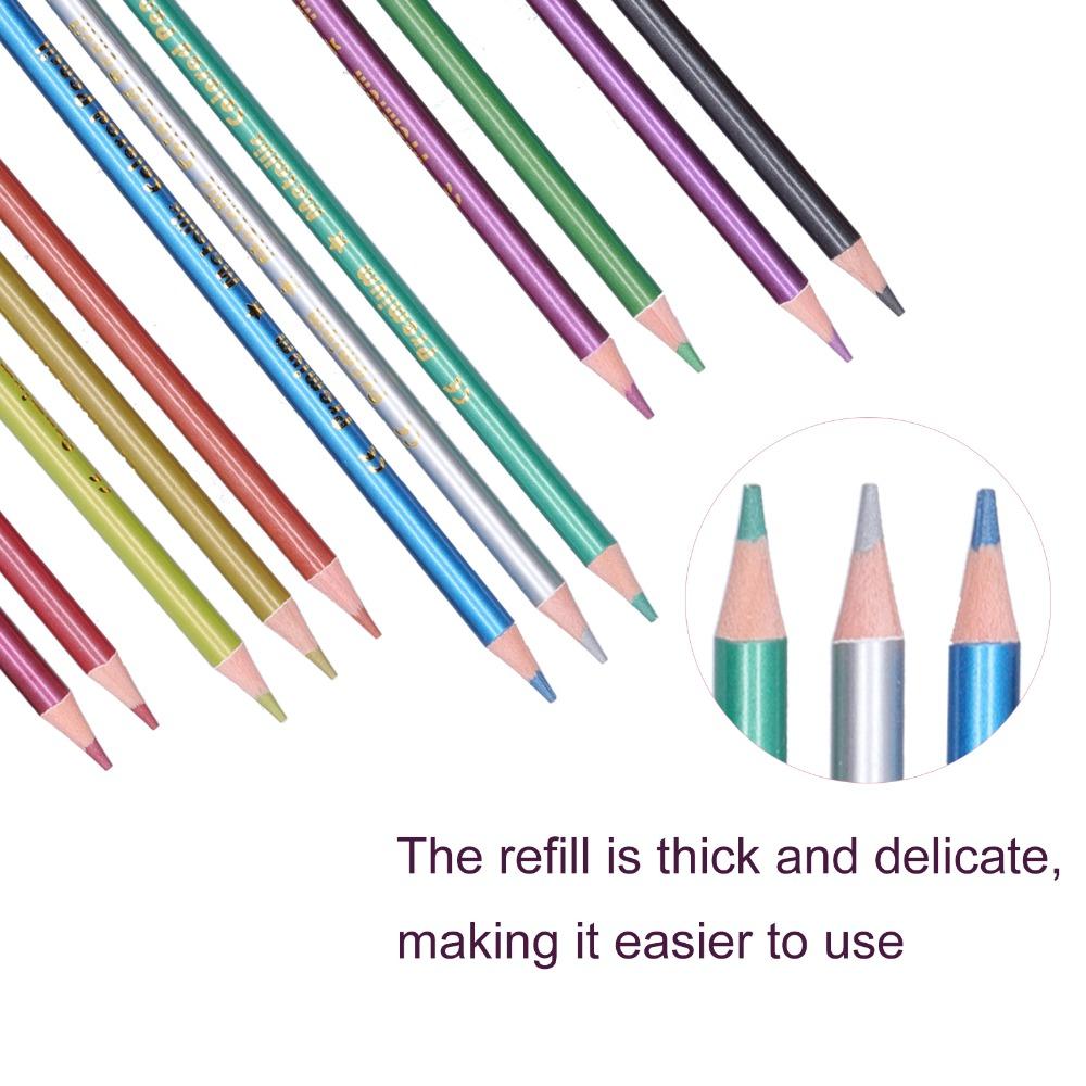 12PCS 12 Colors Metallic Pencils Durable wood Neon Pencils Stationery Set Pencil Set  Adults