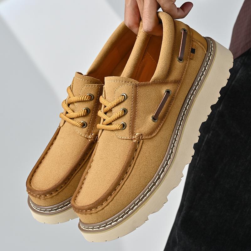 

Men Anti Slip Thick Soled Fashiable Casual Sports Shoes Retro Low Top Business Frosted Breathable Round Toe Shoes 46 золотистий