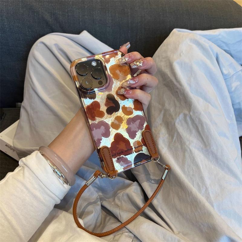 Vortex print IND graffiti leopard print phone case with handheld lanyard for iPhone 11 12 13 14 15 16 17 Pro Max