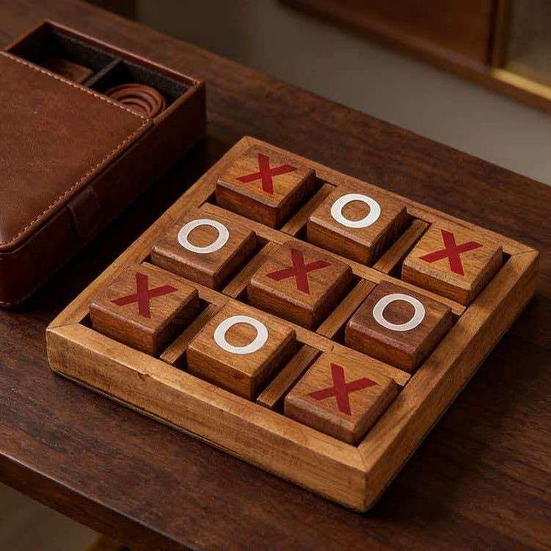 Classic Tic Tac Toe Strategic Board Game Night Family Party Travel Fun Wooden Educatinal Toys Kids & Adults Logic Challenges