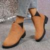 Fashion Women's Casual Fashion Round Toe Chunky Heel Suede Ankle Boots With V-cut, 7cm Heels For Work And Anti-slip Outfits 2025