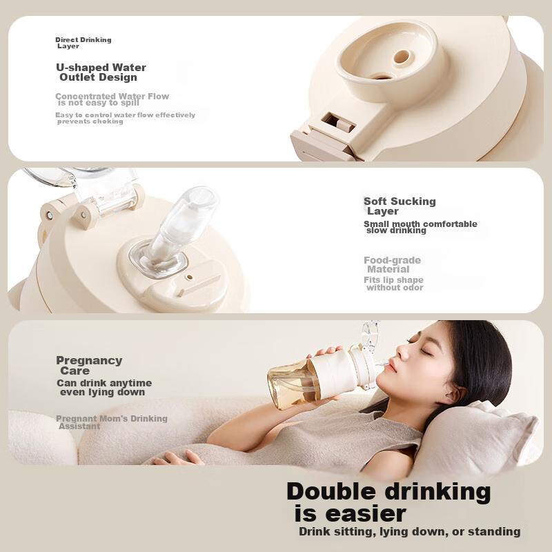 BABLOV Insulated Cup with Straw, PPSU Water Bottle, Heat-Resistant Cup, Beige, 1100ml