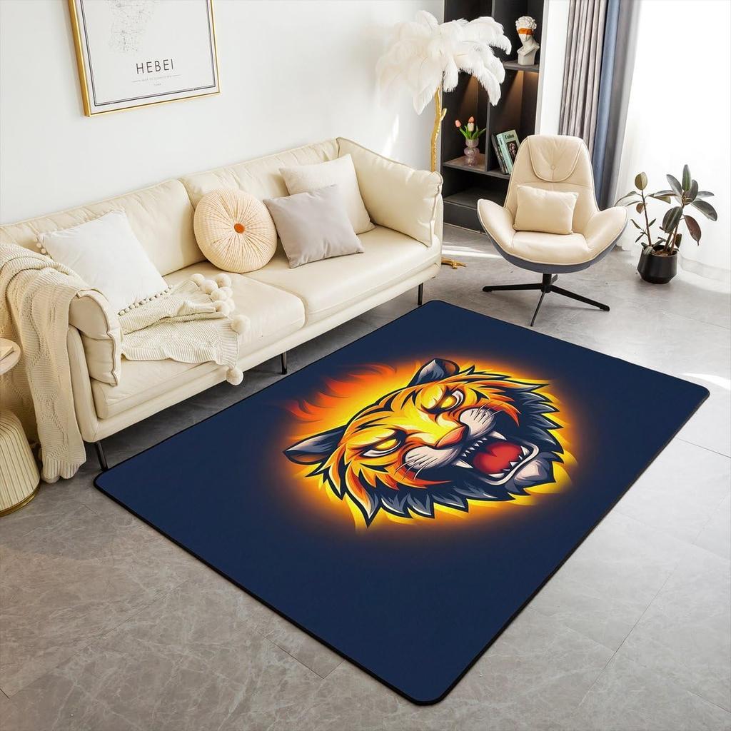 Japanese Samurai Cat Print Area Rug, Red Sun & Ancient City Design Non-Slip Floor Mat for Living Room Bedroom Home Decor Carpet