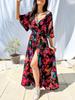 2023 Summer V-Neck Belted Print Long Dress