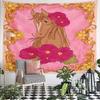Horse with Flowers and Ornate Frame Design Pattern Wall Hanging Tapestry Decorative Tapestry Home Decor for Bedroom and Living Room