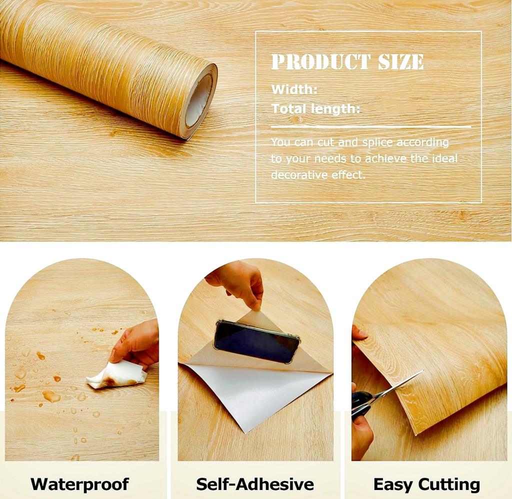 1 Rolle PVC Wasserdichte Selbstklebende Tapetenrolle Holzmaserung Vinyl Dekorfolie Aufkleber für Zuhause Möbel Schrank Wanddeko