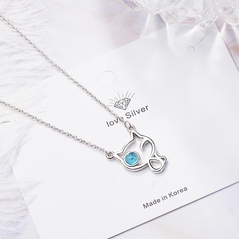 Fashion Cat Necklace Female Tide Simple Design Sense of Hundred Niche Blue Short Collarbone Chain Necklace Popular Jewelry Gift for Girlfriend