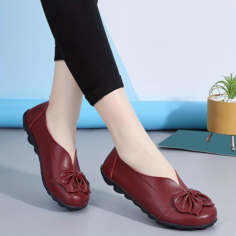 Damen Schleifen-Loafer - Bequeme einfarbige flache Schuhe (grün, Rot, Beige, Schwarz, Braun), Leichte Freizeitschuhe, nur Handwäsche