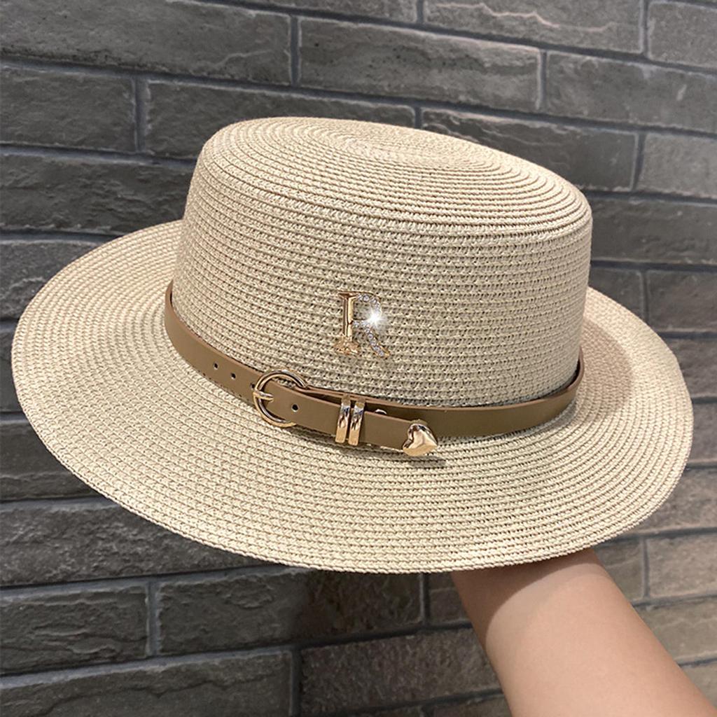 Flat Cap Straw Hat For Women Straw Flat Hat Straw Panama Hat Summer Hat Wide Summer Sunhat Pork Pie Hat Sunscreen Hat