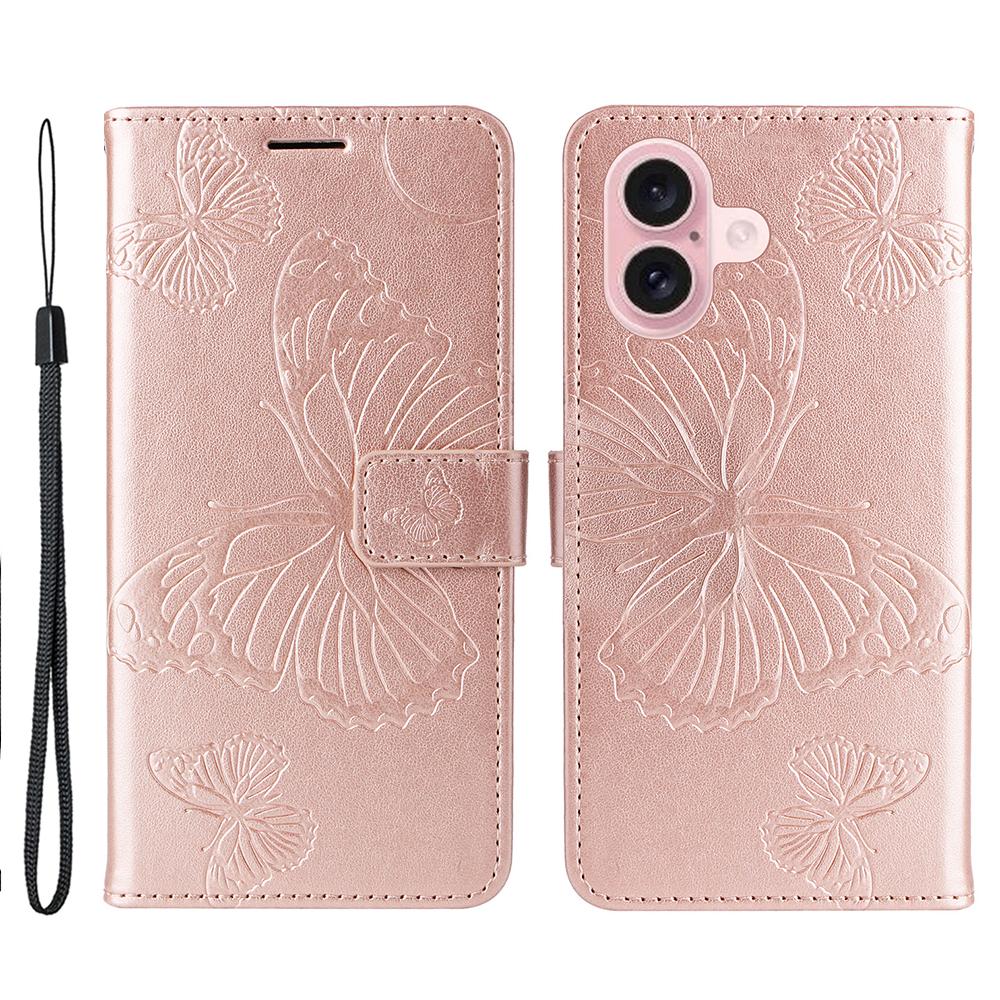 For iPhone 16 Wallet Case Floral Butterfly Imprinted Leather Phone Cover Stand