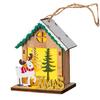 Wooden Christmas Decor with LED Light 3D Carved Hanging Wood Star/Village House/Bell/Gift Box Ornament for Xmas Tree Decor