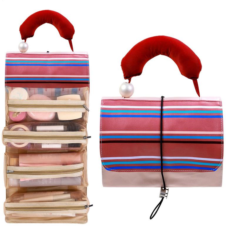 Travel Toiletry Bag Large Capacity Travel Toiletry Makeup Bag Foldable Roll-Up Cosmetic Organizer Waterproof Make Up Pouch