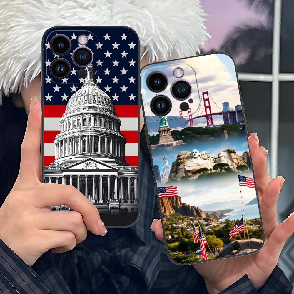 USA America Flag Mobile Cell Phone Case for iPhone 17 16 15 14 13 12 11 X XR XS 8 7 Air Pro Max Plus Mini Colorful Cover Cover