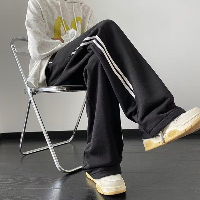 

Мужские серые повседневные прямые спортивные брюки - модный свободный крой на осень/зиму с драпировкой и плюшевой подкладкой L