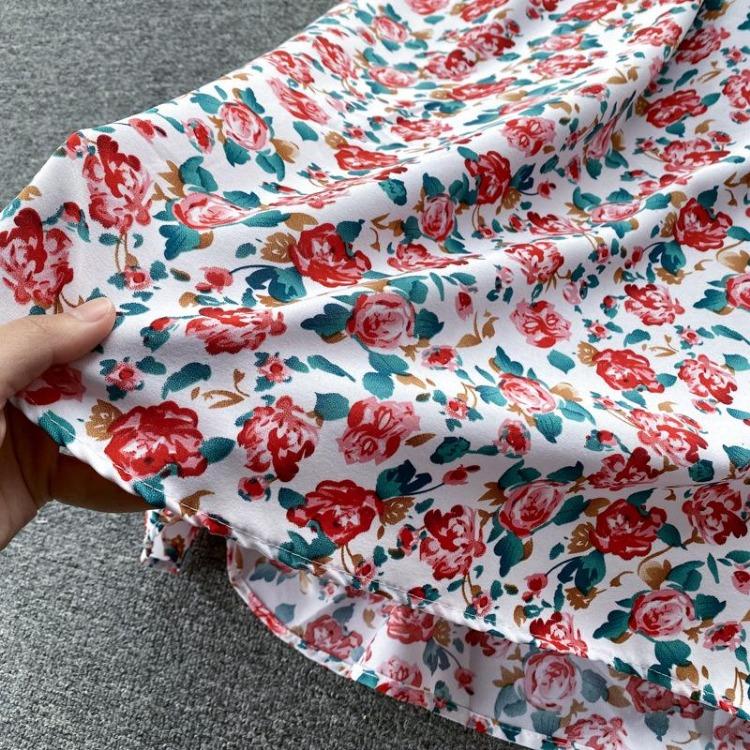 Sommer Blomstermønster V-hals Kort Erme Høy midje A-linje Hverdagskjole Kvinner Vår Ankellengde