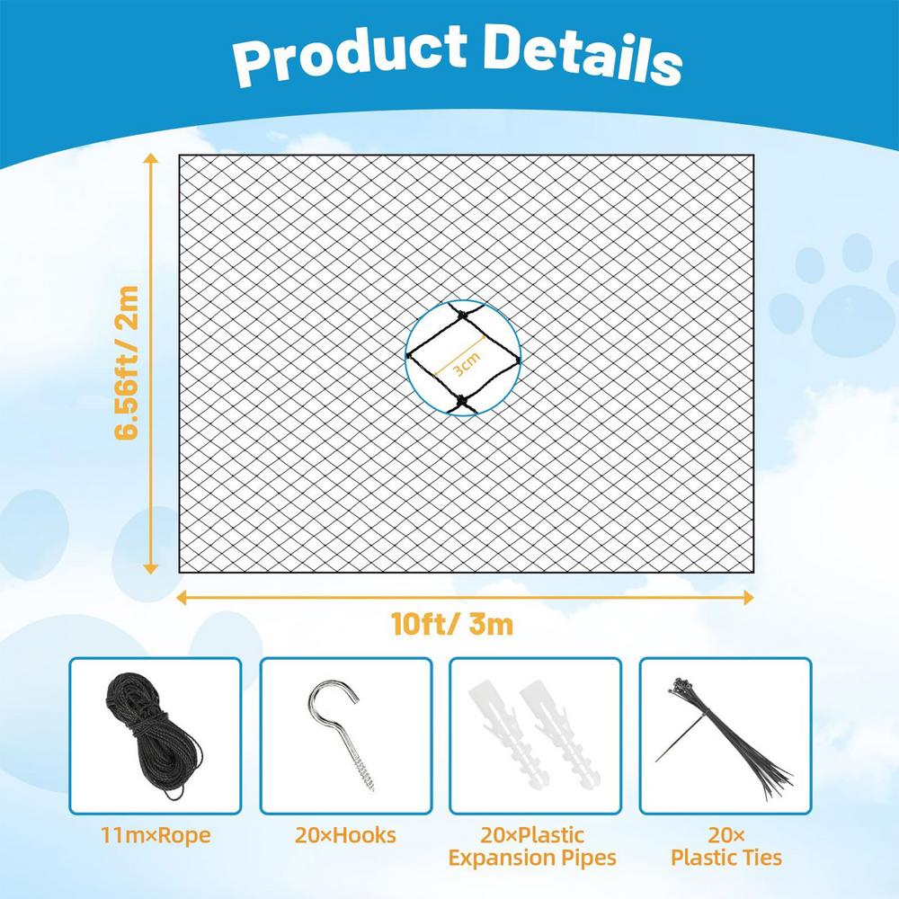 

Balcony Netting For Cat Anti-Fall Protective Fence Balcony Safety Net Cat Barrier For Indoor Animals Window Patio Apartment чорний