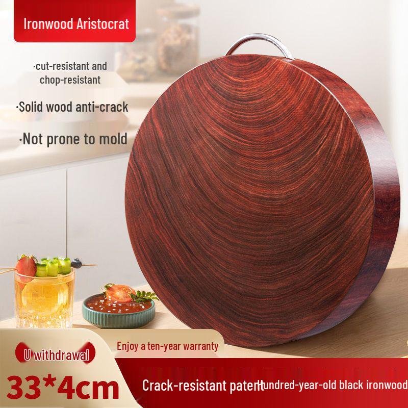 Authentic Ironwood Antibacterial Round Cutting Board - Thick, Non-Stick, Solid Wood Chopping Block for Kitchen Use Diameter 27CM + Solid Ironwood