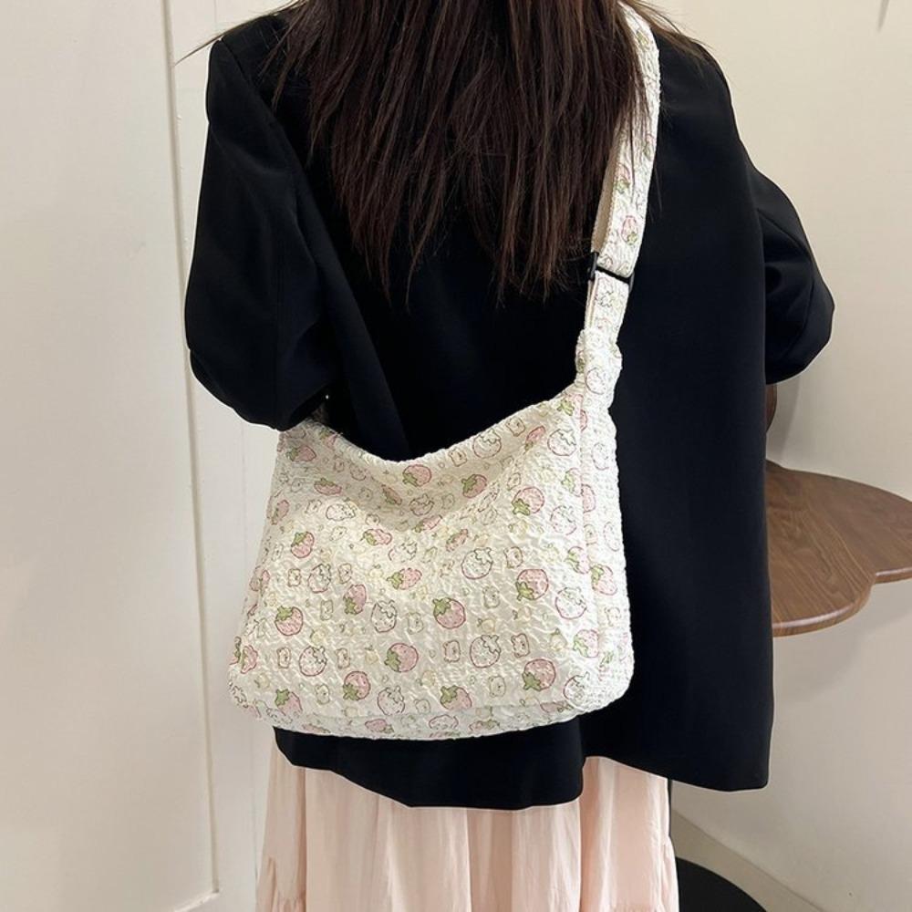 Korean Style Canvas Shoulder Bag Large Capacity Shopping Tote Bag Cute Cartoon Crossbody Bag Girl