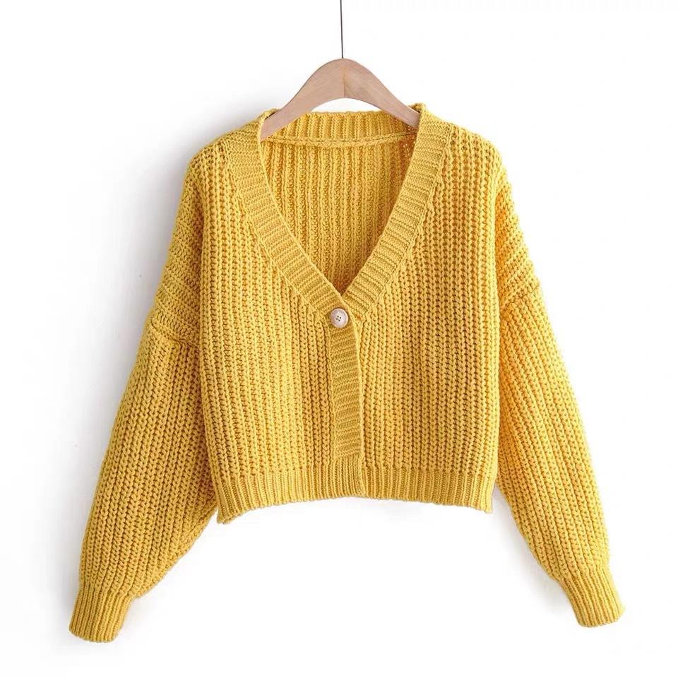 1011 Spring Women's New Product Retro Style Solid Color One Button Loose V-Neck Knitted Cardigan Sweater Women's Jacket