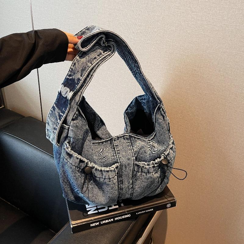 Washed Denim Shoulder Bags Women Large Capacity Canvas Hobos Bags 100% Cott Preppy Style Casual Totes Korea Cloth Packages