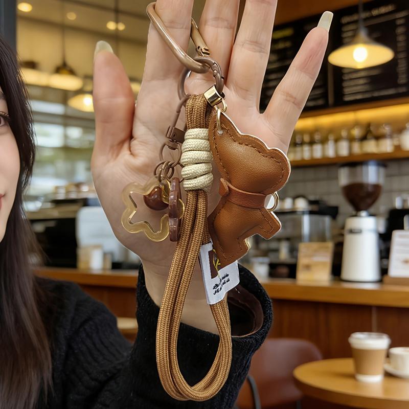 Yogodlns Cute Dog Faux Leather Bag Charm Keychain Bulldog Pet Accessory for Women Bags & Keys Woven Rope Charm Pendant