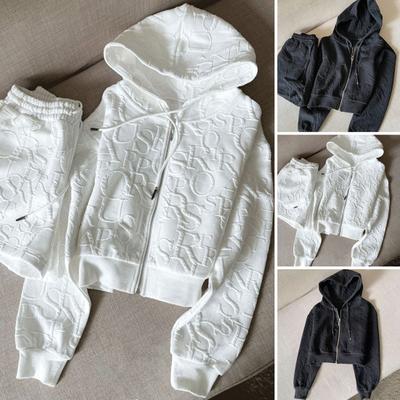 2 Pcs/Set Women Hoodie Shorts Suit Hooded Zip-up Long Sleeves Solid Color Short Coat Elastic