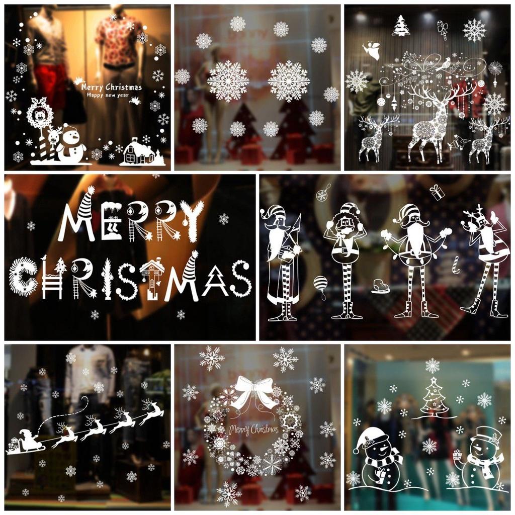 Window Christmas Stickers Xmas Santa Removable Art Decal Wall Home Decor Shop