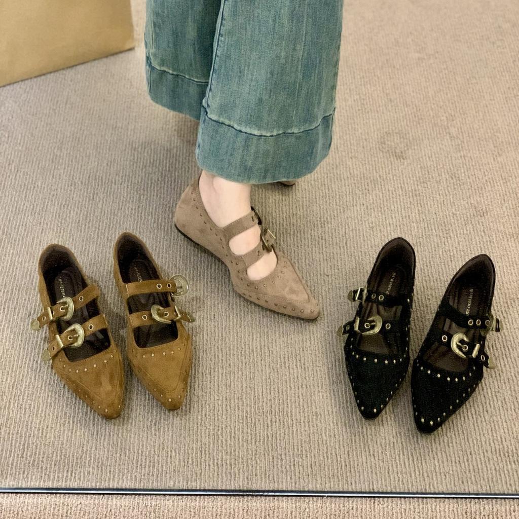 Retro spitz zulaufende Zehenpartie, flacher Ausschnitt, Innenhöhe erhöhend, Dameneinzelschuhe, 2025 neues Design, französischer Spätabend-Wind, Mary Jane Schuhe
