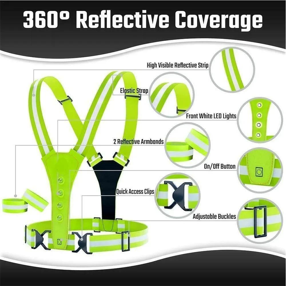 High Visibility Night Running Vest Adjustable Sports Vest  for  Night Warning Work Fishing